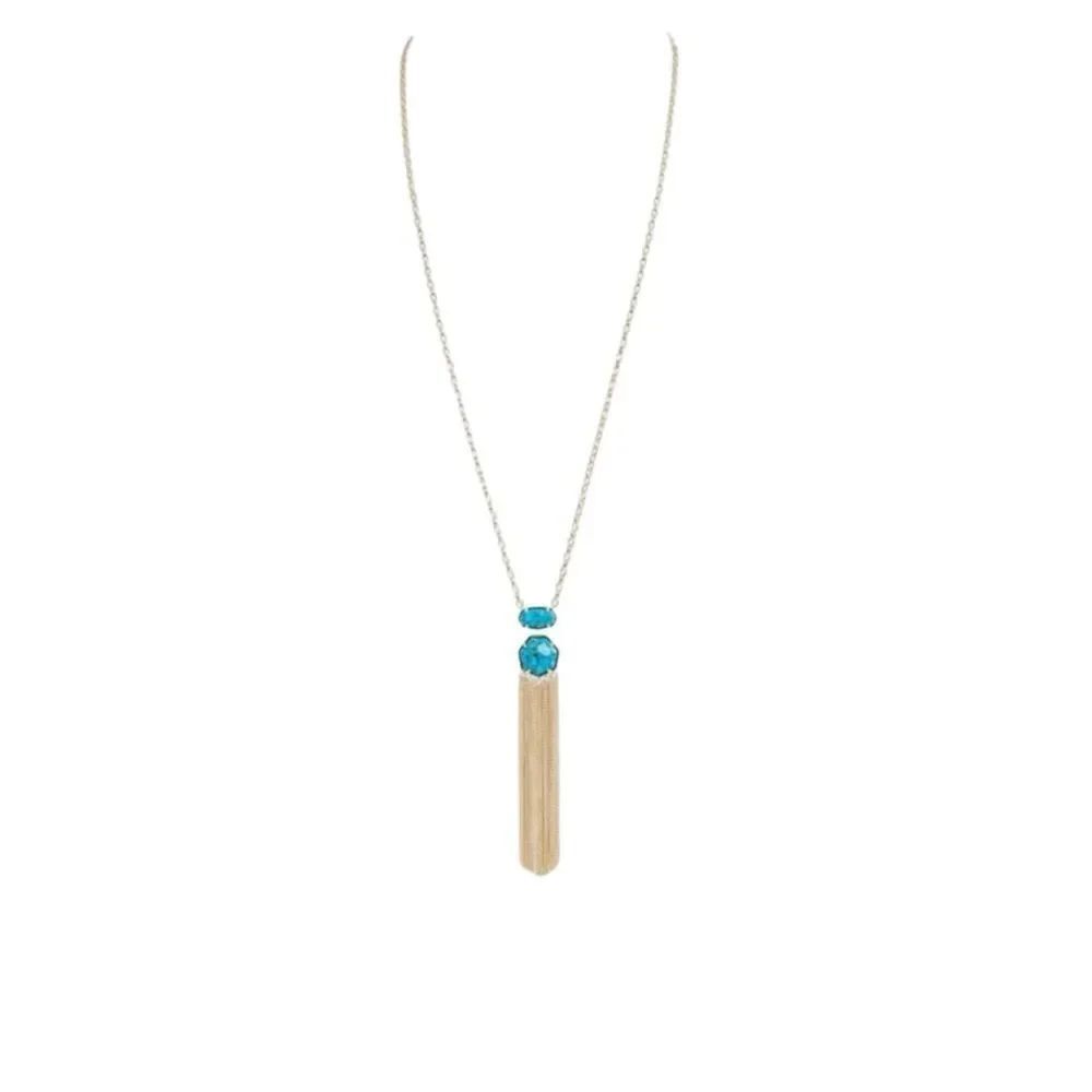 Kendra Scott Tae Long Pendant Necklace In Bronze Veined Turquoise Magnesite New